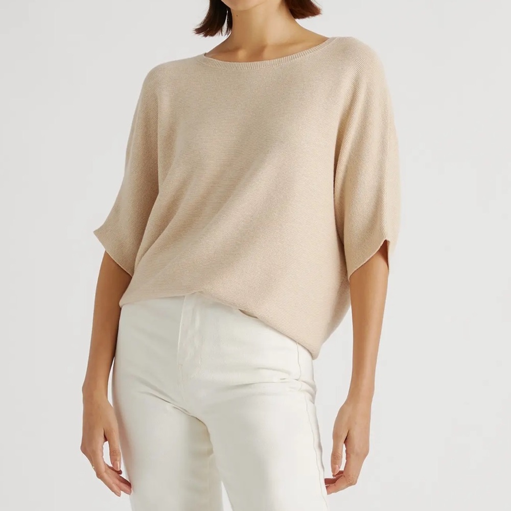 NWOT - Lightweight cotton-cashmere link-stitch dolman sleeve sweater, size L